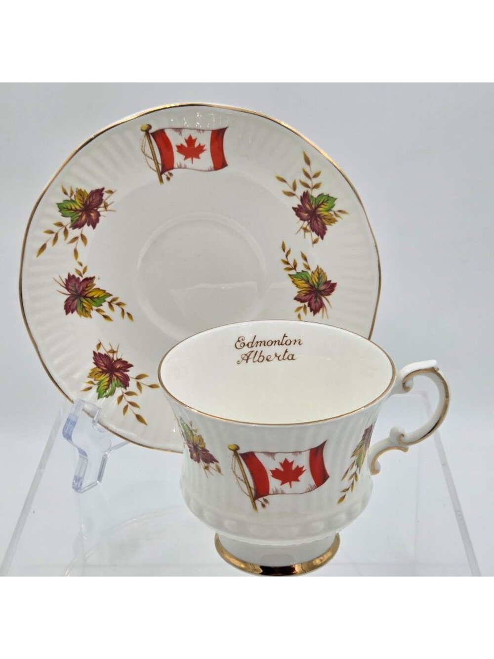 Elizabethan Canadian Flag and Maple Leaf Fine Bone China Footed Cup and Saucer
